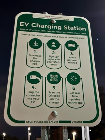 EV charger at Cal State University Northridge - Lot B6