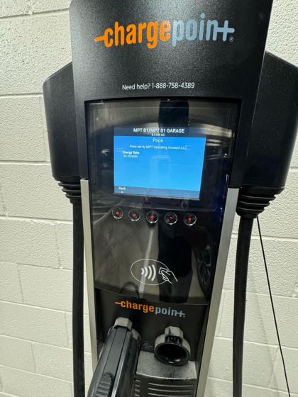 EV charger at Meadow Park Tower - Parking Garage